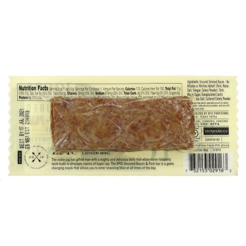 Epic Bar, Uncured Bacon + Pork Bar, 1 Bar, 1.5 oz ( 43 g)