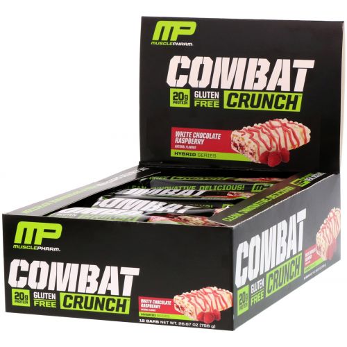 Muscle Pharm, Combat Crunch, Малина и белый шоколад, 12 батончиков, 2,22 унции (63 г) каждый