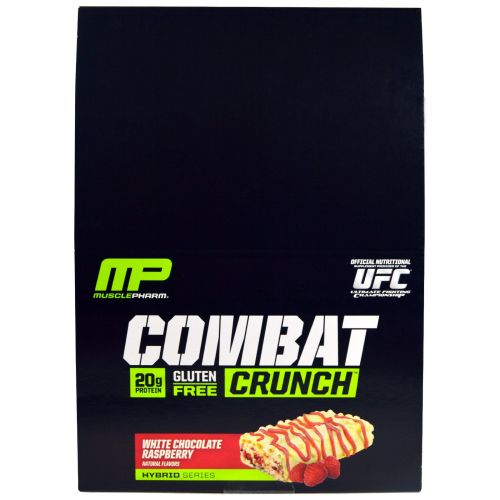 Muscle Pharm, Combat Crunch, Малина и белый шоколад, 12 батончиков, 2,22 унции (63 г) каждый