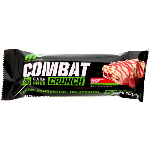 Muscle Pharm, Combat Crunch, Малина и белый шоколад, 12 батончиков, 2,22 унции (63 г) каждый