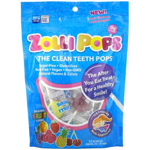 Zollipops , The Clean Teeth Pops, клубника, апельсин, малина, вишня, виноград, ананас, более 25 ZolliPops, 5,2 унций