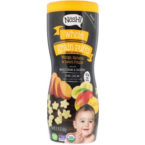 NosH!, Baby, Whole Grain Puffs, Organic Cereal Snack, Mango, Banana & Sweet Potato, 2.10 oz (60 g)