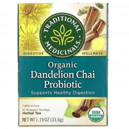 Traditional Medicinals, Organic Dandelion Chai Probiotic, пробиотический чайс одуванчиком, 16 чайных пакетиков, 33,6 г (1,19 унции)