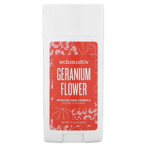 Schmidt's Naturals, Натуральный дезодорант, для чувствительной кожи, цветок герани, 92 г (3,25 унции)