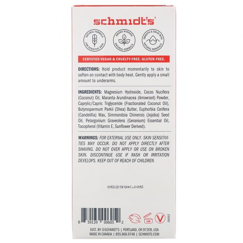 Schmidt's Naturals, Натуральный дезодорант, для чувствительной кожи, цветок герани, 92 г (3,25 унции)