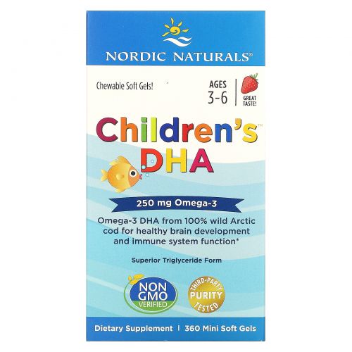 Nordic Naturals, Children's DHA, Strawberry, Ages 3-6, 250 mg, 360 Mini Soft Gels