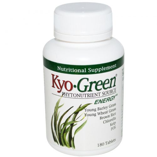 Wakunaga - Kyolic, Kyo-Green фитонутриентный источник, энергия, 180 таблеток