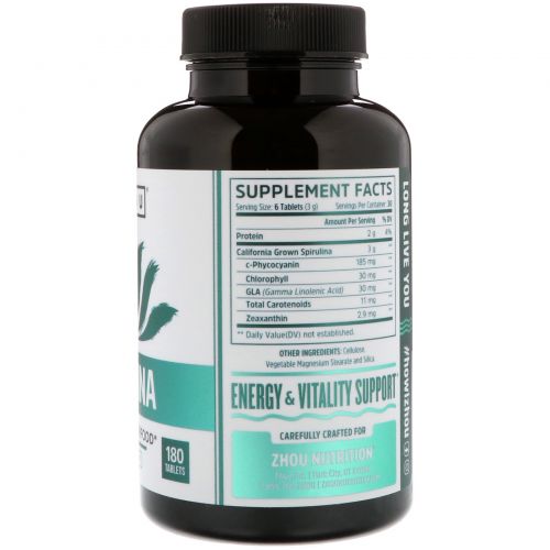 Zhou Nutrition, Spirulina, Longevity Superfood, 180 Tablets