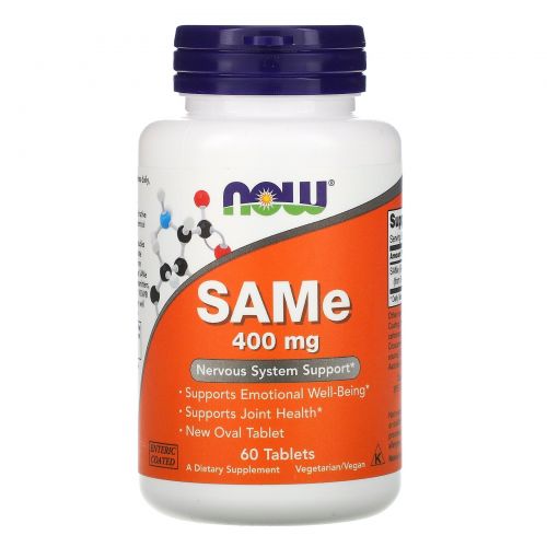 Now Foods,  SAM-e (S-Adenosyl-L-Methionine), 400 мг, 60 таблеток