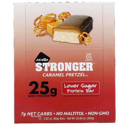 NuGo Nutrition, Stronger, карамельные крендельки, 12 батончиков, 80 г каждый