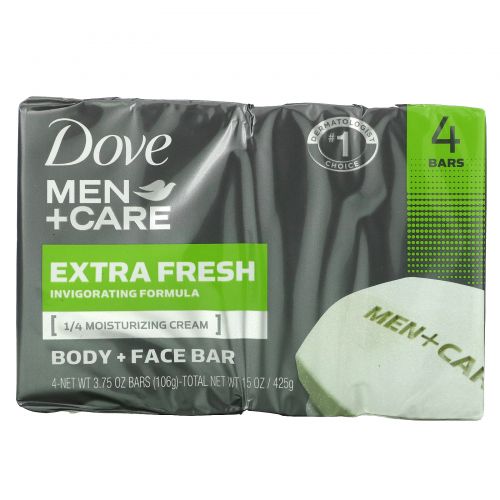 Dove, Men+Care, мыло для лица и тела «Экстрасвежесть», 4 шт. по 113 г (4 унции)