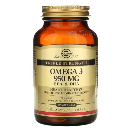 Solgar, Omega-3, EPA & DHA, Double Strength, 950 mg, 50 Softgels