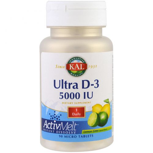 KAL, Ultra D-3 ActivMelt, Lemon Lime, 5000 IU, 90 Micro Tablets