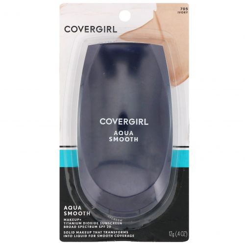 Covergirl, Aqua Smooth, тональная основа, SPF 20, оттенок 705 «Слоновая кость», 12 г (0,4 унции)