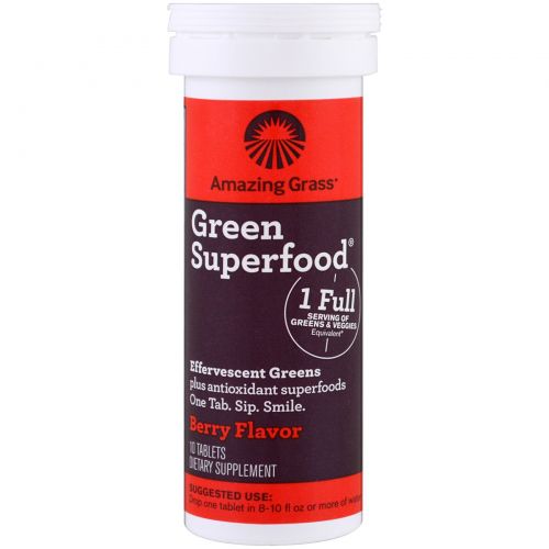 Amazing Grass, Green Superfood, шипучая добавка, вкус ягод, 6 тюбиков, по 10 таблеток в каждом