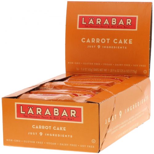 Larabar, 16 энергетических батончиков со вкусом морковного пирога по 45 г