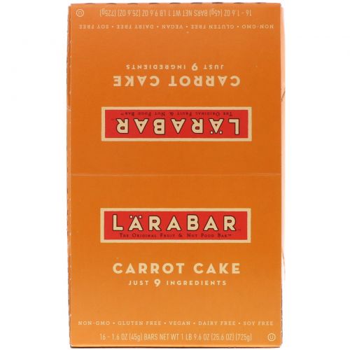 Larabar, 16 энергетических батончиков со вкусом морковного пирога по 45 г