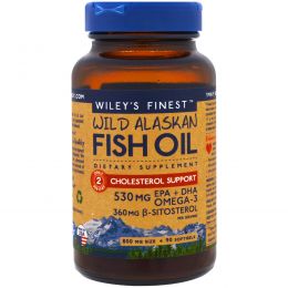 Wiley's Finest, Wild Alaskan Fish Oil, Cholesterol Support, 90 Softgels