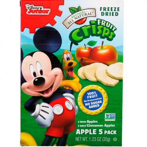 Brothers-All-Natural, Fruit Crisps, Disney Junior, Apples / Cinnamon Apples, 5 Pack, 0.25 oz (7 g) Each