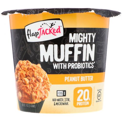 FlapJacked, Mighty Muffin (мощный кекс), с пробиотиками, арахисовым маслом, 1,94 унций (55 г)