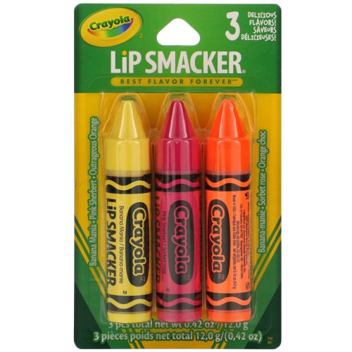 Lip Smacker, Crayola, Lip Balm, Trio Pack, 3 Pieces, 0.14 oz (4.0 g) Each