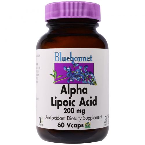 Bluebonnet Nutrition, Альфа-липоевая кислота, 200 мг, 60 капсул в растительной оболочке