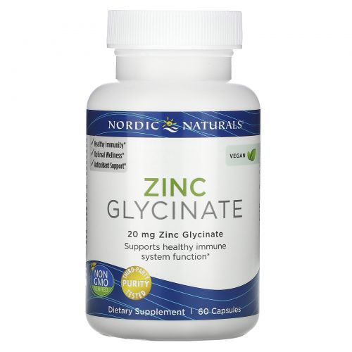 Nordic Naturals, Zinc Glycinate, 20 mg , 60 Capsules