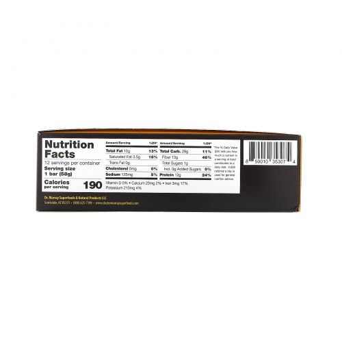 Dr. Murray's, Superfoods Protein Bars, Vegan Peanut Butter Brownie , 12 Bars, 2.05 oz (58 g) Each