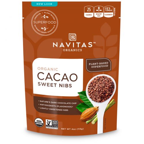 Navitas Organics, Натуральная крупка из сладкого шоколада, сладкая какао-крупка, 4 унции (113 г)