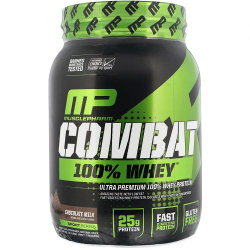 Muscle Pharm, "Битва", 100% сывороточный белок со вкусом шоколадного молока, 32 унции (907 г)