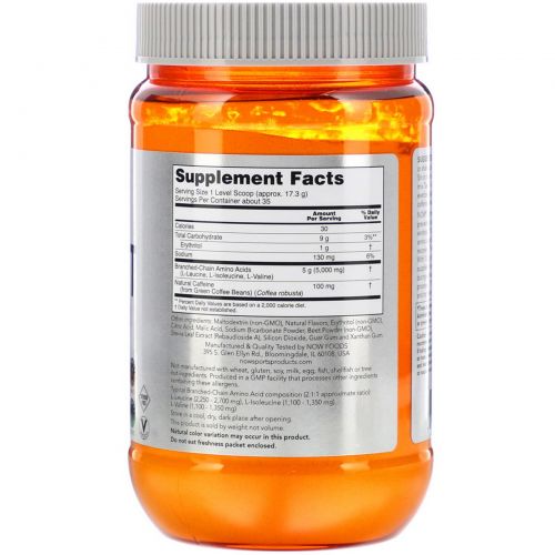 Now Foods, Sports, BCAA Blast, Natural Raspberry, 21.16 oz (600 g)