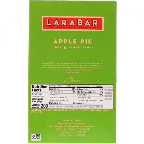 Larabar, Яблочный пирог, 16 батончиков, 1,6 унции (45 г) каждый