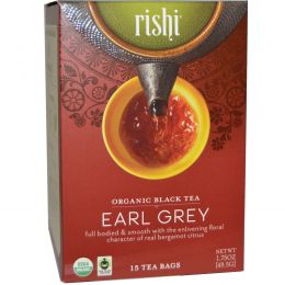 Rishi Tea, Органический черный чай, эрл грей, 15 чайных пакетиков, 1.75 унций (49.5 г)