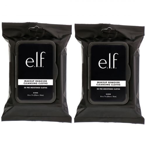 E.L.F. Cosmetics, Makeup Remover Cleansing Cloths, 2 Pack of 20 ct, 40 Pre-Moistened Cloths