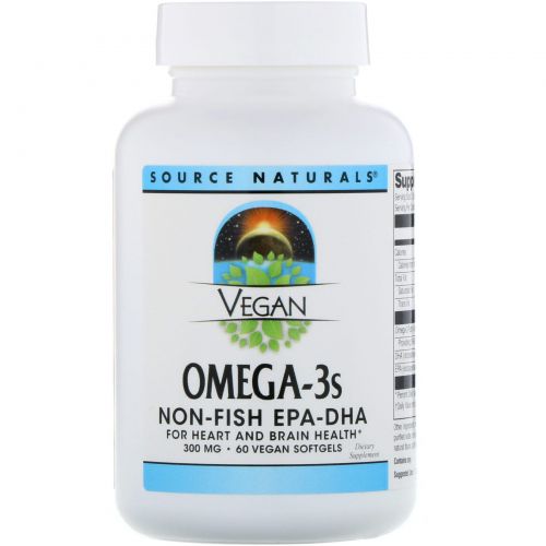 Source Naturals, Веганская Омега 3S, ЭПК-ДГК, 300 мг, 60 веганских мягких таблеток