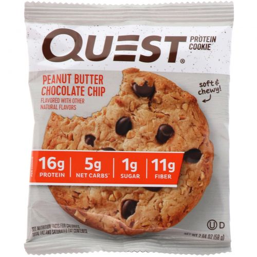 Quest Nutrition, Protein Cookie, Peanut Butter Chocolate Chip, 12 Pack, 2.04 oz (58 g) Each