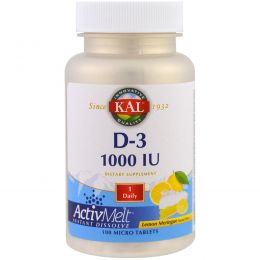KAL, D-3, Lemon Meringue, 1000 IU, 100 Micro Tablets
