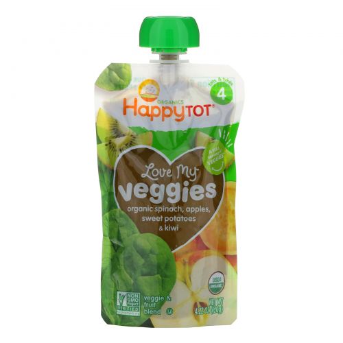 Happy Family Organics, Organics Happy Tot, «Вкусные овощи», органическое пюре из шпината, яблок, батата и киви, 120 г