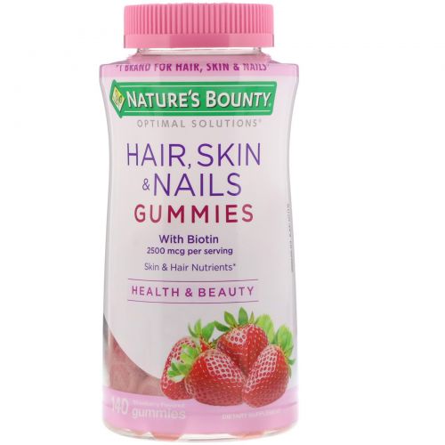 Nature's Bounty, Optimal Solutions, Hair, Skin, & Nails, Strawberry Flavored , 140 Gummies