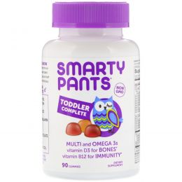 SmartyPants, Toddler Complete, Multi and Omega 3s, Grape, Orange Creme and Blueberry, 90 Gummies