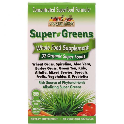Country Farms, Super Greens, Organic Whole Food Supplement, 60 Capsules