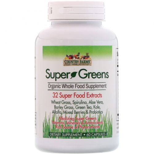 Country Farms, Super Greens, Organic Whole Food Supplement, 60 Capsules