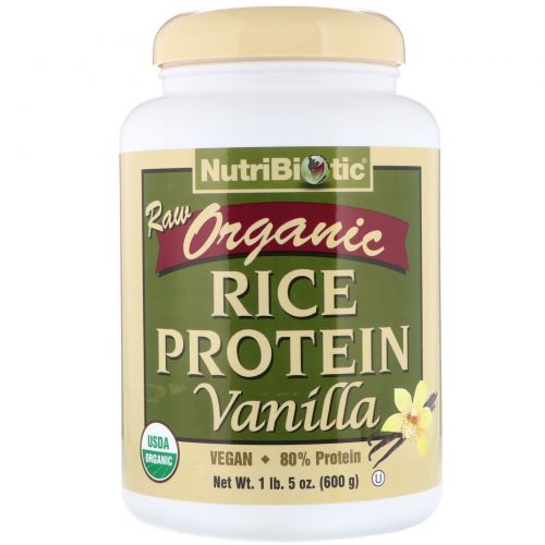 NutriBiotic, Сырой натуральный рисовый белок с ванилью, 1 фунт 5 унций (600 г)