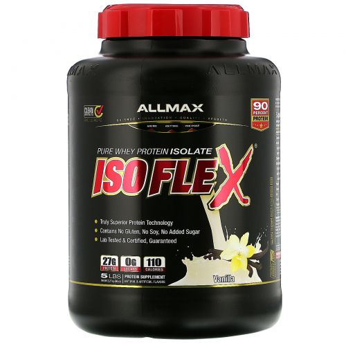 ALLMAX Nutrition, Isoflex, 100% Ultra-Pure Whey Protein Isolate (WPI Ion-Charged Particle Filtration), Vanilla, 5 lbs (2.27 kg)