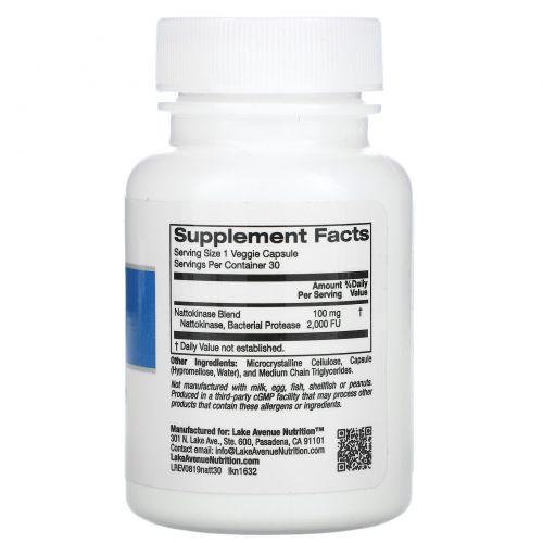 Lake Avenue Nutrition, Nattokinase, Proteolytic Enzyme, 2,000 FUs, 30 Veggie Capsules