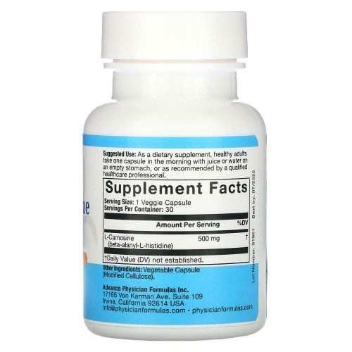 Advance Physician Formulas, Inc., L-карнозин, 500 мг, 30 капсул