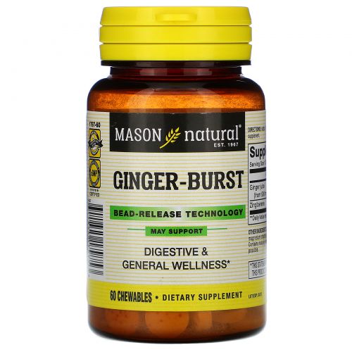Mason Natural, Ginger-Burst, Bead- Release Technology, 60 Chewables