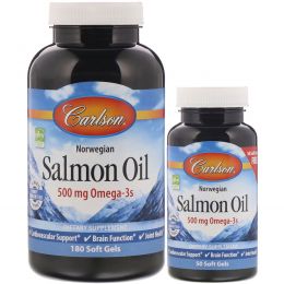 Carlson Labs, Norwegian Salmon Oil, 1,000 mg, 180 + 50 Free Soft Gels