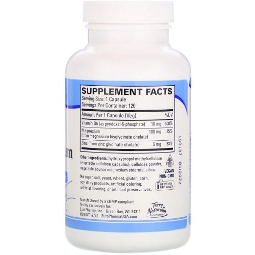 EuroPharma, Terry Naturally, Terry Naturally, P-5-P/Mag, 120 капсул