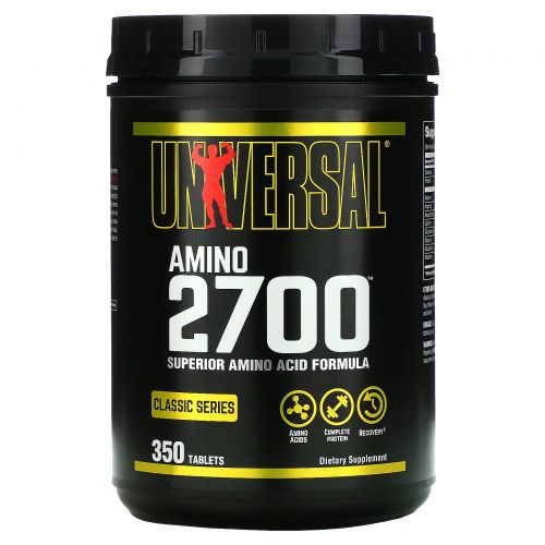 Universal Nutrition, Amino 2700, с добавка с аминокислотами с замедленным высвобождением, 350 таблеток